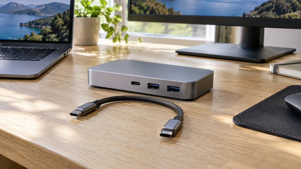 ドッキングステーションと交換用USB-Cケーブルのイメージ