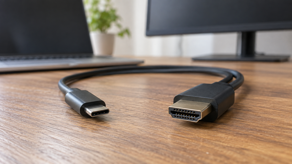 USB-C端子とHDMI端子を備えた映像ケーブルのイメージ